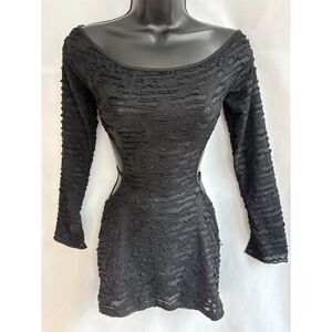 Black Mini Mesh Swim Cover Dress Size S Open Back Sexy Festival Club Minimalist